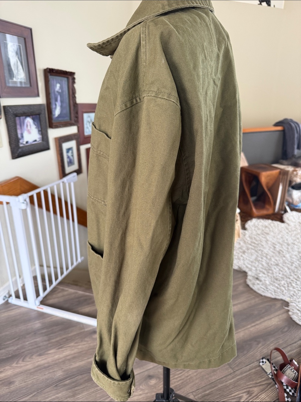 Olive Green Button-Front Utility Jacket size large - Picture 2 of 9